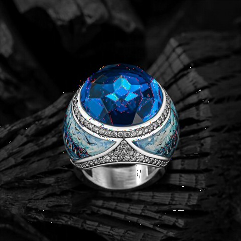 Exclusive Rings - Istanbul Scenery Embroidered Blue Zircon Stone Silver Ring 100349392 - Turkey