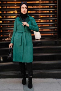 Coat - Green Hijab Coat 100345051 - Turkey