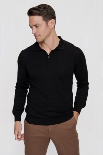 Polo Collar Knitwear - سترة تريكو بياقة بولو أساسية سوداء ديناميكية للرجال 100345107 - Turkey