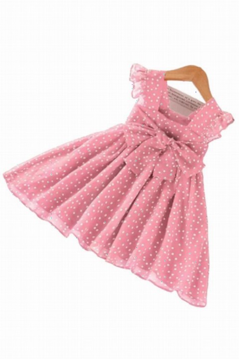 Outwear - Girls Ruffle Sleeve Polka Dot Pink Dress 100328326 - Turkey