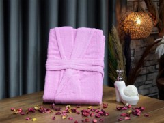Bathroom - Plain Shawl Collar Large Size Single Bath Robe Pink 100351651 - Turkey
