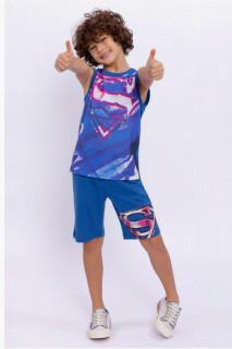 Shorts Set - Boy's Super Man Printed Zero Sleeve Blue Shorts Suit 100328250 - Turkey