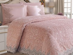Blanket Sets - French Lace Ebrar Blanket Set Powder 100330829 - Turkey