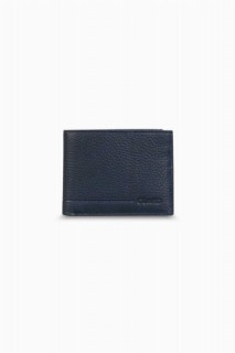 Wallet - Coin Purse Navy Blue Genuine Leather Horizontal Men's Wallet 100346303 - Turkey