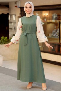 Clothes - Almond Green Hijab Dress 100344974 - Turkey