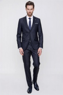 Suit - Men's Navy Blue Patterned Slim Fit Slim Fit 8 Drop Suit 100351280 - Turkey
