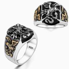 Animal Rings - خاتم فضة من الحجر الأسود موديل النسر والأفعى 100346386 - Turkey