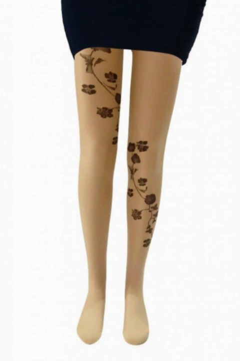 Lingerie & Pajamas - Toe and Panty Durable Floral Patterned Nude Shiny Women's Tights 100327318 - Turkey
