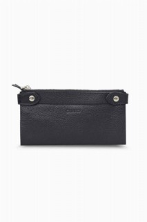 Hand Portfolio - Schwarze Damenbrieftasche aus Leder mit doppeltem Reißverschluss und Telefonfach 100346219 - Turkey