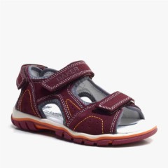 Sandals & Slippers - Genuine Leather Velcro Boys Sandals Claret Red 100278799 - Turkey