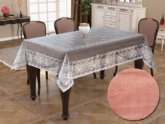 Round Table Cover - Knitted Panel Pattern Round Table Cloth Delicate Powder 100259260 - Turkey