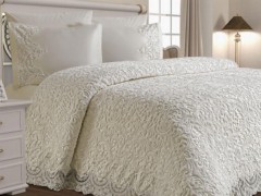 Blanket Sets - French Lace Ebrar Blanket Set Cream 100330830 - Turkey