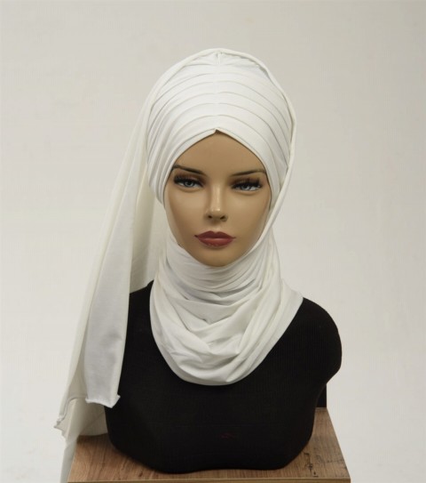 Cotton-Instant Shawl - Pleated Shawl Bonnet 100283170 - Turkey