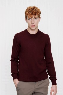 Zero Collar Knitwear - Men's Dark Claret Red Dynamic Fit Basic Crew Neck Knitwear Sweater 100345102 - Turkey