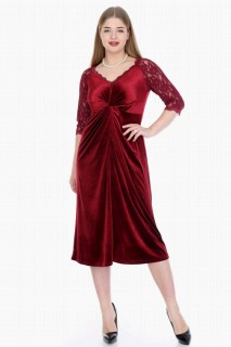 Short evening dress - Plus Size Velvet Evening Dress 100276221 - Turkey