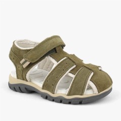 Genuine Leather Khaki Baby's Velcro Sandals 100278874
