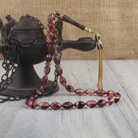 Men Shoes-Bags & Other - Black Zircon Stone Embellished Silver Tassel Crimped Amber Rosary 100349526 - Turkey