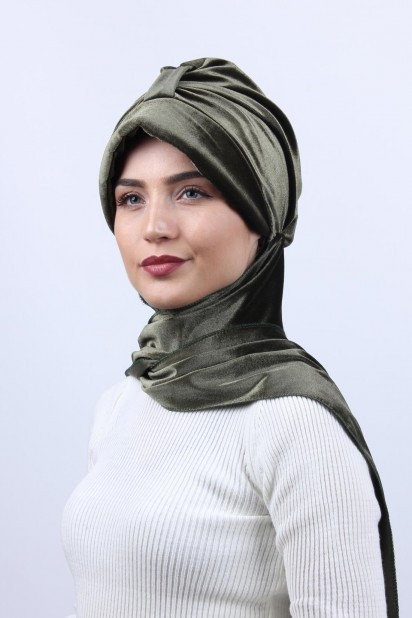 Cap-Hat Style - Velvet Shawl Hat Bonnet Khaki 100283142 - Turkey