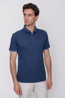 T-Shirt - Men's Marine Polo Collar Trend 100% Cotton Dynamic Fit Comfortable Fit Short Sleeve T-Shirt 100351445 - Turkey