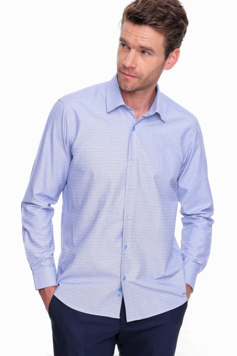 Shirt - Men's Blue Cotton Regular Fit Comfy Cut Solid Collar Long Sleeve Shirt 100351172 - Turkey