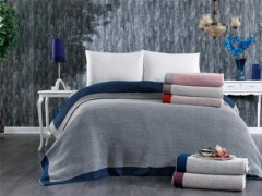 Blanket Sets - Dowry Land Lily Knitwear Blanket Navy Blue Gray 100331273 - Turkey