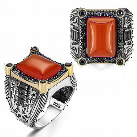 Agate Stone Rings - Agate Stone Micro Stone Detailed Silver Ring 100349825 - Turkey