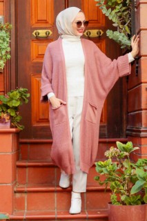 Knitwear Mix - Cardigan en maille Hijab Dusty Rose 100338697 - Turkey