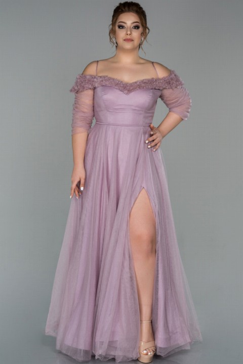 Wedding Dress - Evening Dress Long Short Sleeve Leg Low Cut Boat Neck Plus Size Evening Dress 100296560 - Turkey