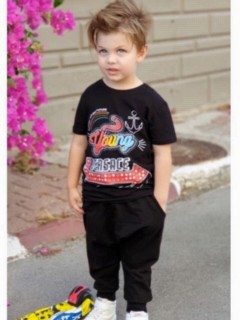 Tracksuit Set - Boy Young Printed Black Tracksuit Suit 100326723 - Turkey