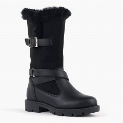 Boots - Black Zippered Girls Knee Boots & Booties 100278849 - Turkey