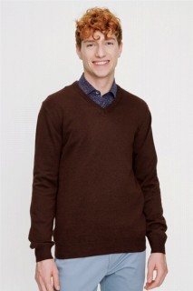 V Neck Knitwear - Men Cinnamon Dynamic Fit Basic V Neck Knitwear Sweater 100345106 - Turkey