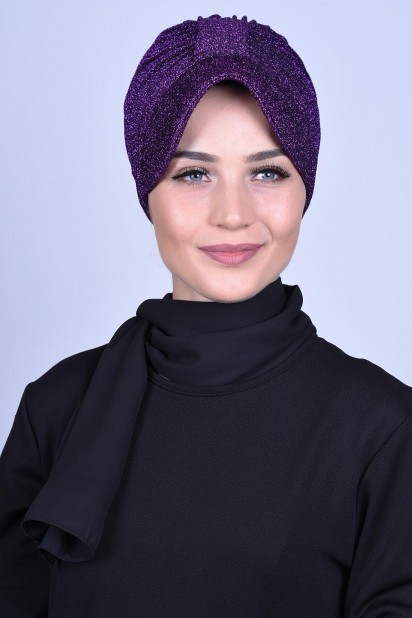 Evening Model - Silvery Hat Bonnet Purple 100285593 - Turkey