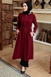 Coat - Claret Red Hijab Coat 100344917 - Turkey