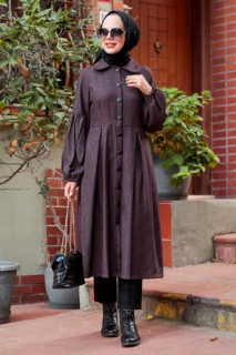 Coat - Dark Dusty Rose Hijab Coat 100300326 - Turkey