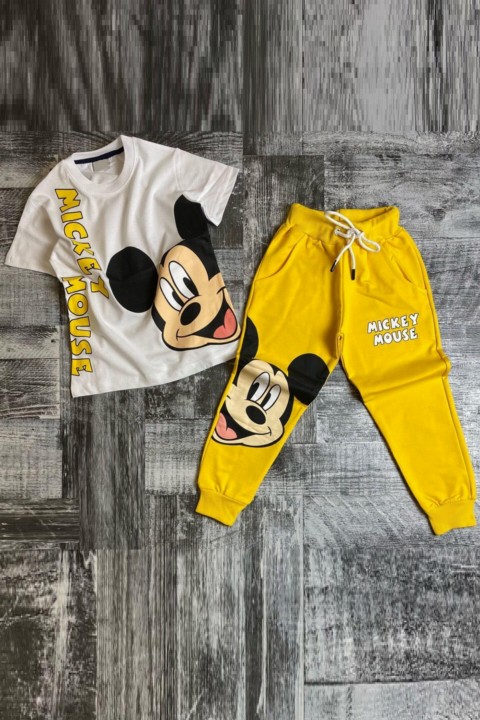 Tracksuit Set - Boys Mickey Mouse Printed 2-Pack Yellow Tracksuit Set 100327171 - Turkey