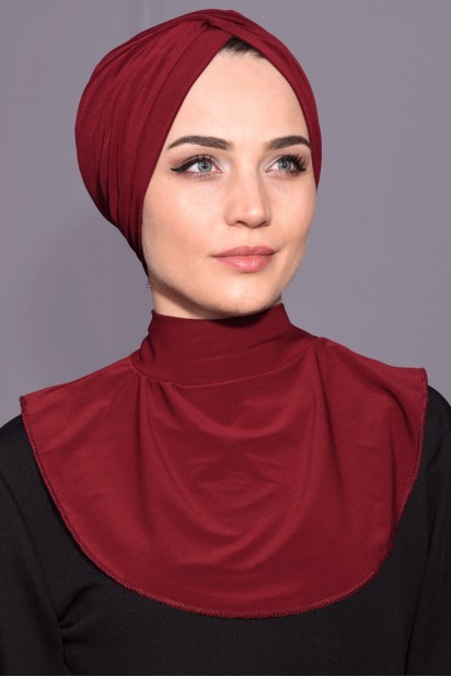 Lavanderose Style - Snap Fastener Hijab Collar Claret Red 100285596 - Turkey