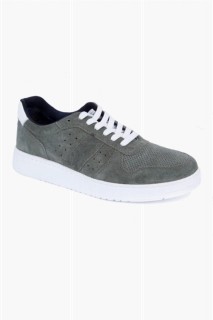 Shoes - Men's Khaki Casual Lace-Up Patterned Suede Leather Shoes 100351212 - Turkey