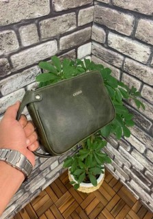 Leather - Guard Antique Green Unisex Double Zipper Clutch Bag 100346205 - Turkey