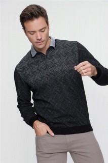 Polo Collar Knitwear - كنزة تريكو ذات ياقة بولو سوداء بأزرار مقاس ديناميكي ومريح ومريح للرجال 100345129 - Turkey
