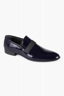 Shoes - Men's Navy Blue Neolite Lace-Up Flat Patent Leather Shoes 100351097 - Turkey