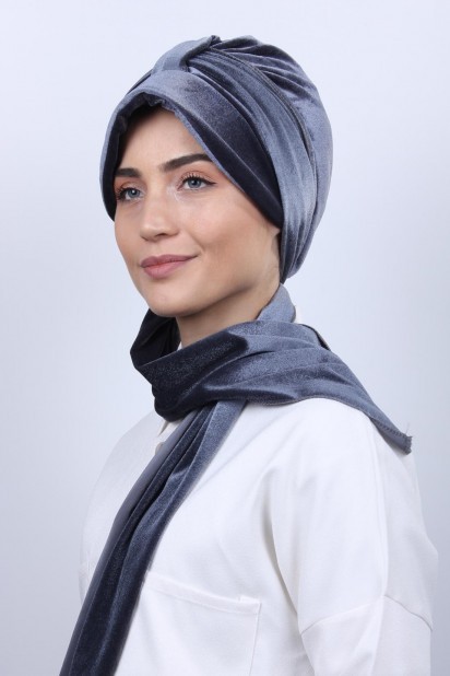 Cap-Hat Style - Velvet Shawl Hat Bonnet Anthracite 100283145 - Turkey