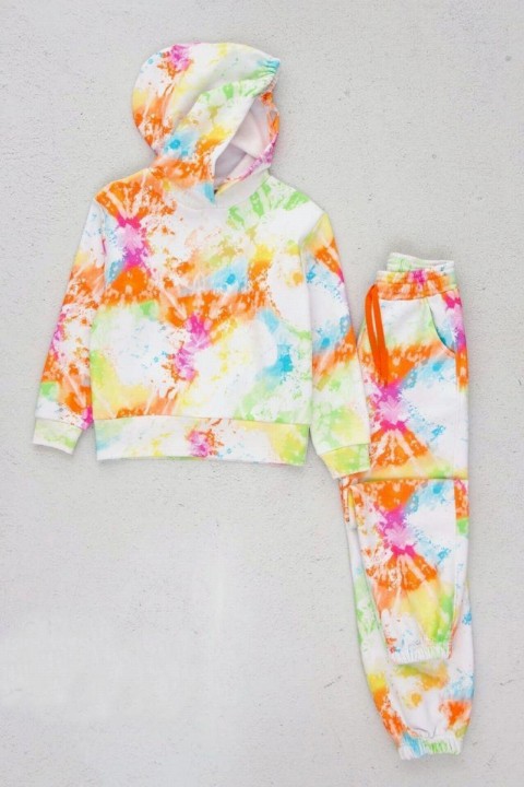 Tracksuits, Sweatshirts - Girl Mixed Paint Printed Colorful Tracksuit 100326919 - Turkey