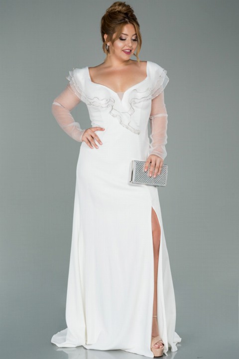 Wedding Dress - لباس شب یقه قایق آستین طلی بلند لباس شب 100297384 - Turkey