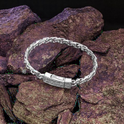 Bracelet - Bar Chain Motif Embroidered Silver Bracelet 100349897 - Turkey