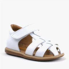 Baby Girl Shoes - Genuine Leather White Baby Sandals 100352475 - Turkey