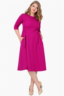 Short evening dress - Plus Size Pocket Dress Fuchsia 100276097 - Turkey