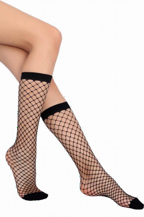 Socks - Girls' Toe Resistant Black Knee High Fishnet Socks 100327325 - Turkey