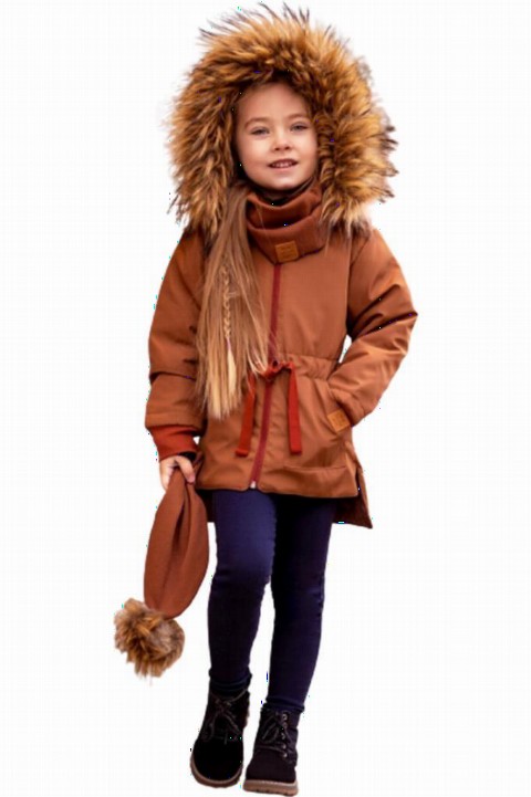 Coat, Trench Coat - Boys Girls' Hooded Fur Collar And Berries Tile Coat 100328611 - Turkey