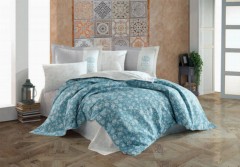 Bedding - Carmen Double Quilted Duvet Cover Set Turquoise 100332455 - Turkey