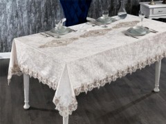Dowry box - Verda French Guipure Velvet Table Cloth Cappucino 100332595 - Turkey